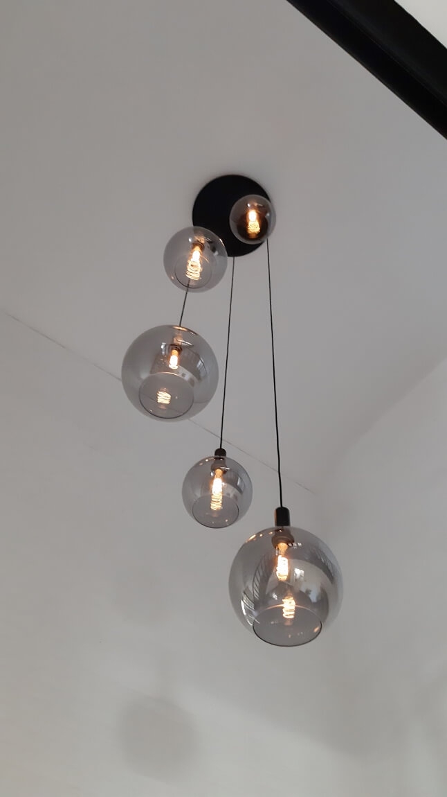 5-lichts hanglamp SONDRA licht smoke zwart | Ronde plafondplaat 50 cm