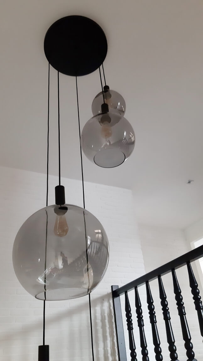 5-lichts hanglamp SONDRA licht smoke zwart | Ronde plafondplaat 50 cm