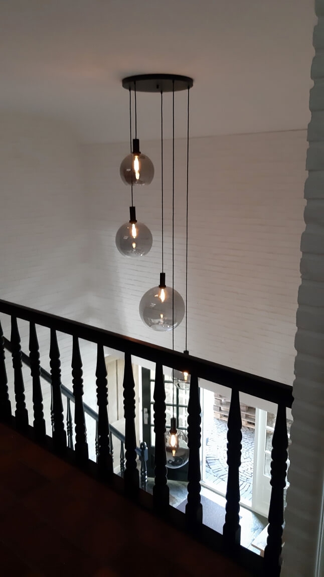 5-lichts hanglamp SONDRA licht smoke zwart | Ronde plafondplaat 50 cm