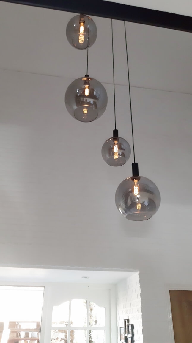5-lichts hanglamp SONDRA licht smoke zwart | Ronde plafondplaat 50 cm
