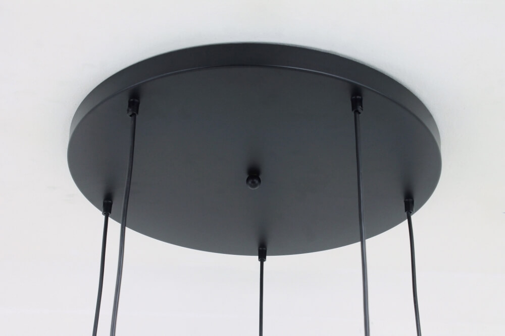 5-lichts hanglamp SONDRA licht smoke zwart | Ronde plafondplaat 50 cm