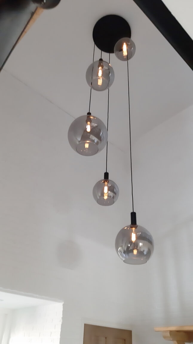5-lichts hanglamp SONDRA licht smoke zwart | Ronde plafondplaat 50 cm
