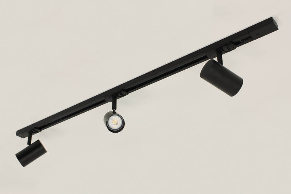 LUNA railset spanningsrail 1 meter + 3 spots CILINDRO | Zwart
