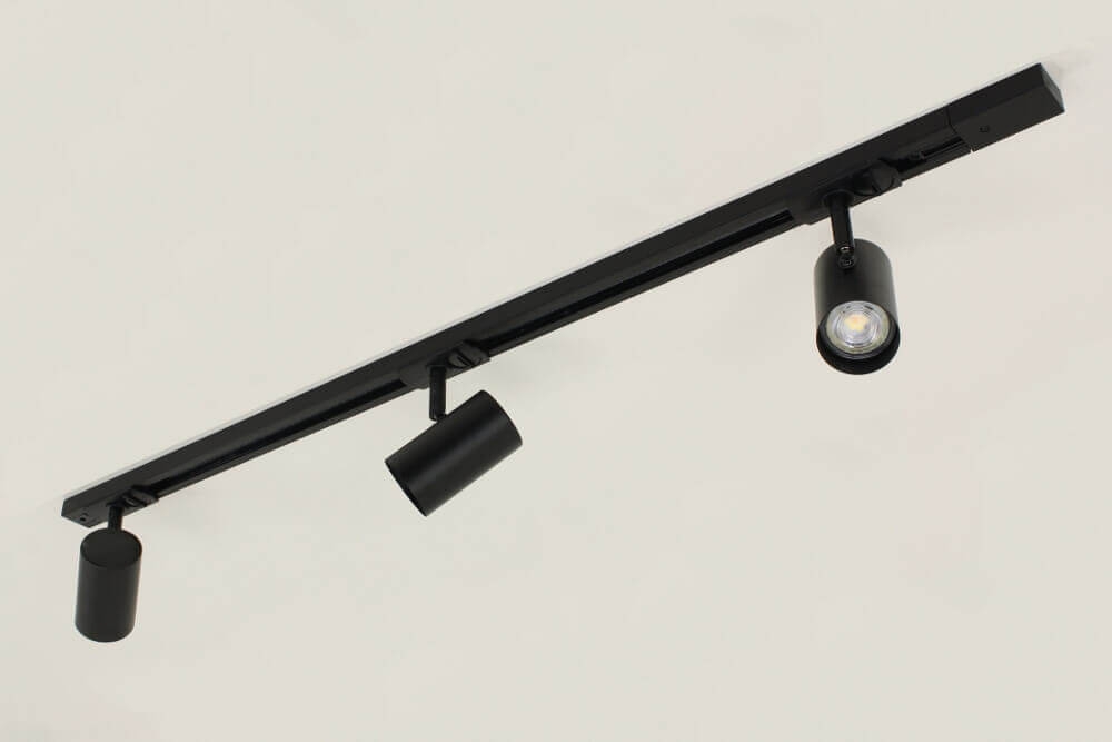 LUNA railset spanningsrail 1 meter + 3 spots CILINDRO | Zwart