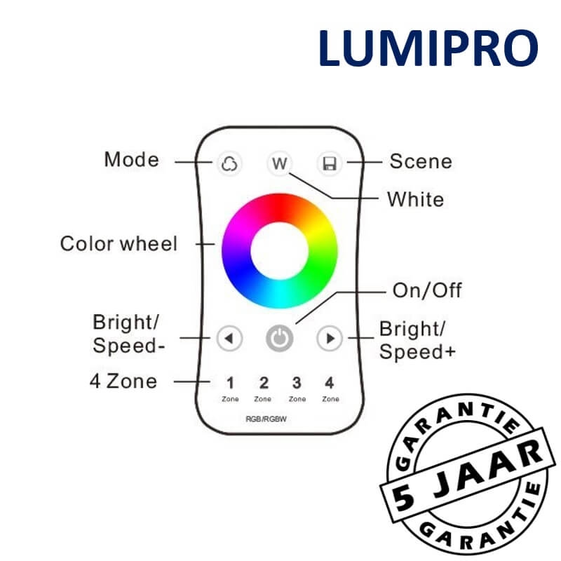 LUMIPRO basis 2M RGBWW + MODILED 4 zone afstandsbediening