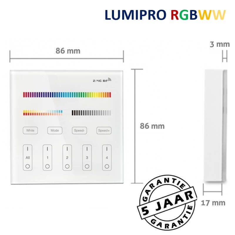 PROLED draadloze wandbediening LumiPro RGBWW LED-strips | 4-zones