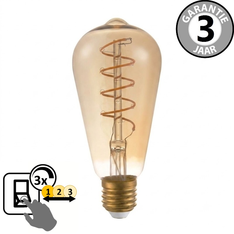 BOLD LED Rustika lamp 3-standen CURVE GOLD E27 | 2200K + Memory