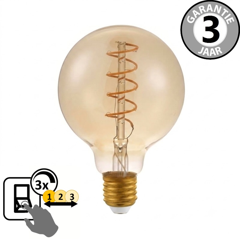 BOLD LED globe 80mm 3-standen CURVE GOLD E27 | 2200K + Memory