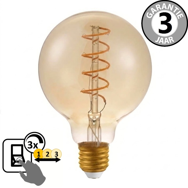 BOLD LED globe 95mm 3-standen CURVE GOLD E27 | 2200K + Memory