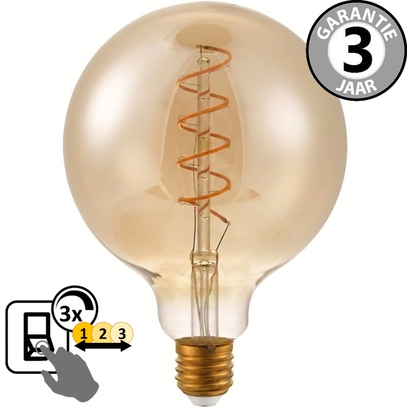 BOLD LED globe 125mm 3-standen CURVE GOLD E27 | 2200K + Memory