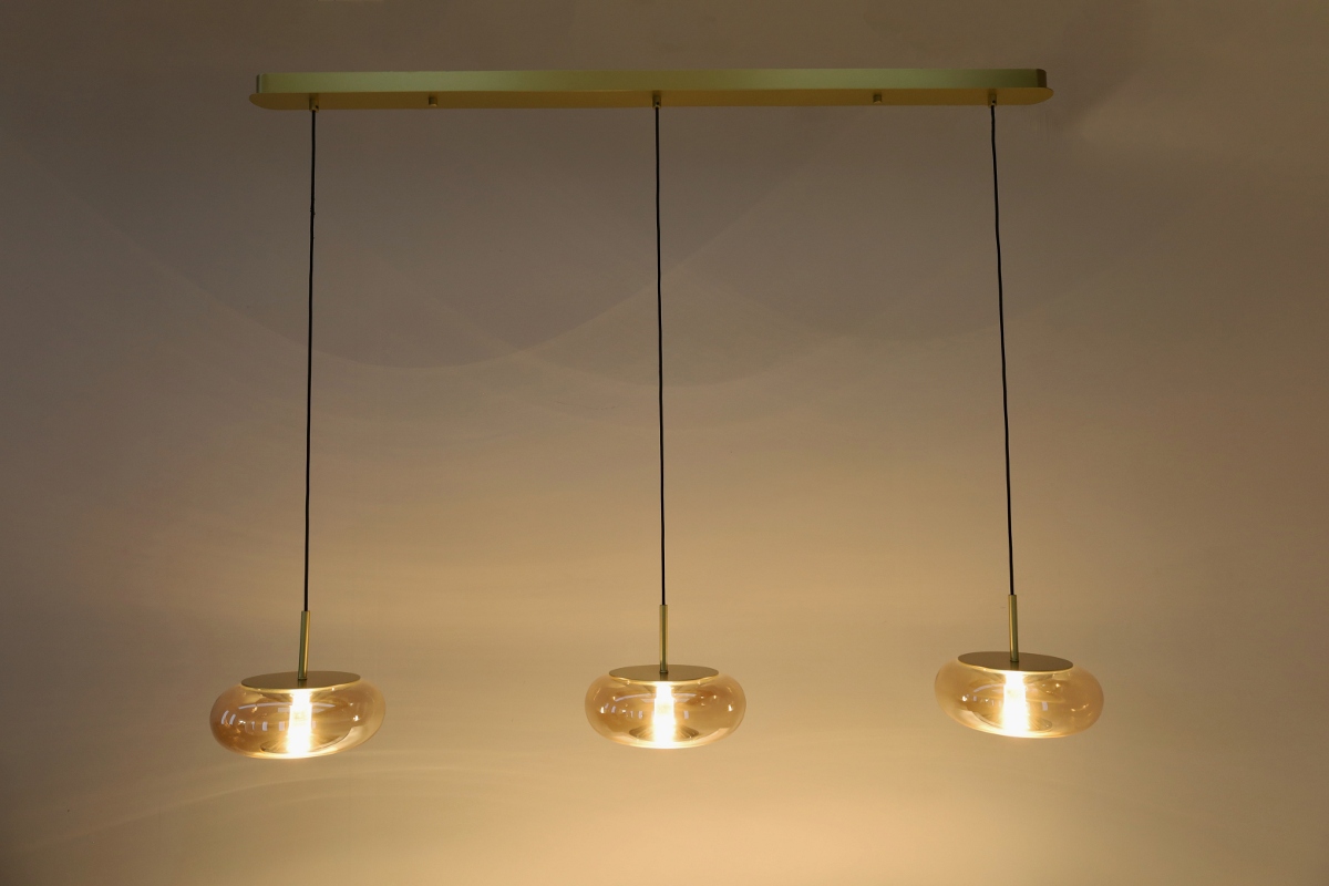 Luxe hanglamp ALVA 3-lichts balk | Goud / Amber