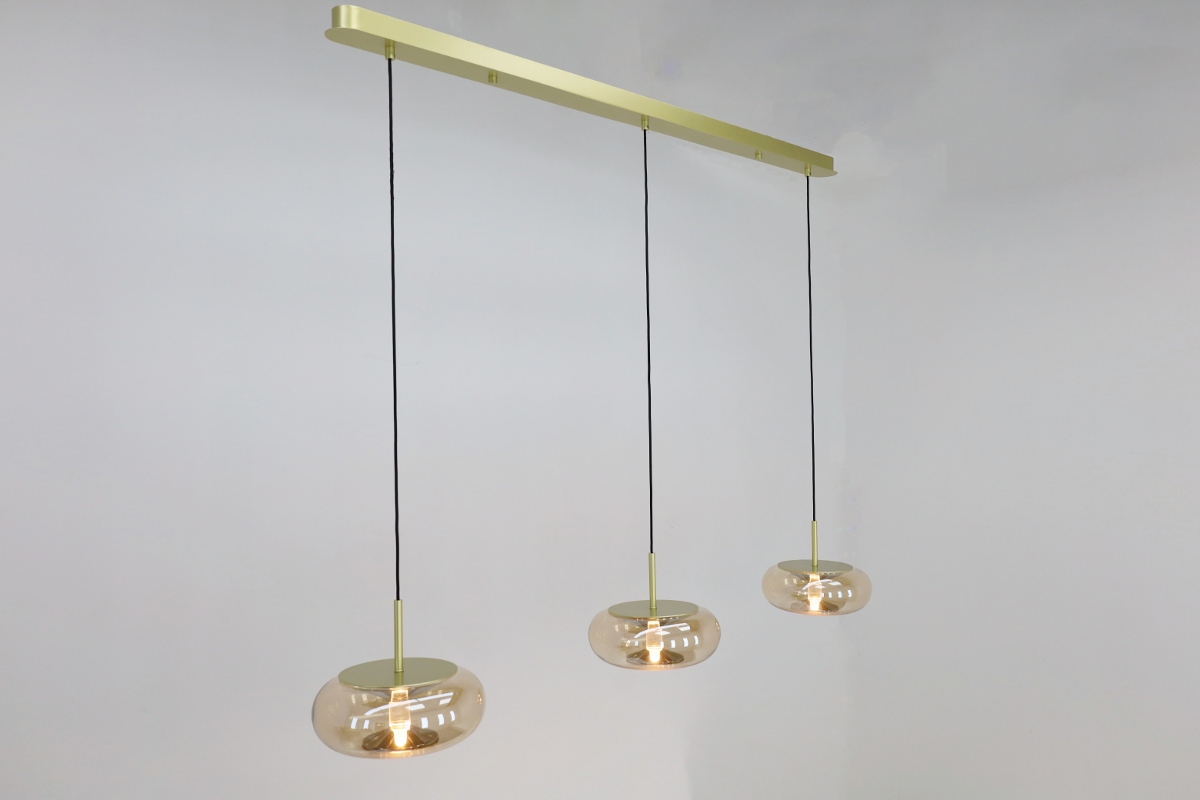 Luxe hanglamp ALVA 3-lichts balk | Goud / Amber