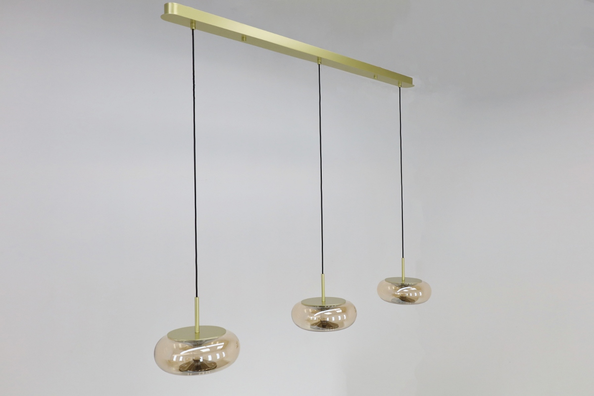 Luxe hanglamp ALVA 3-lichts balk | Goud / Amber