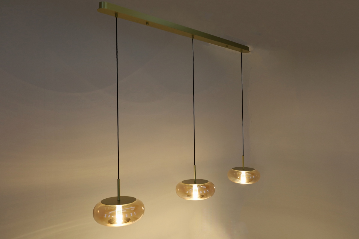 Luxe hanglamp ALVA 3-lichts balk | Goud / Amber