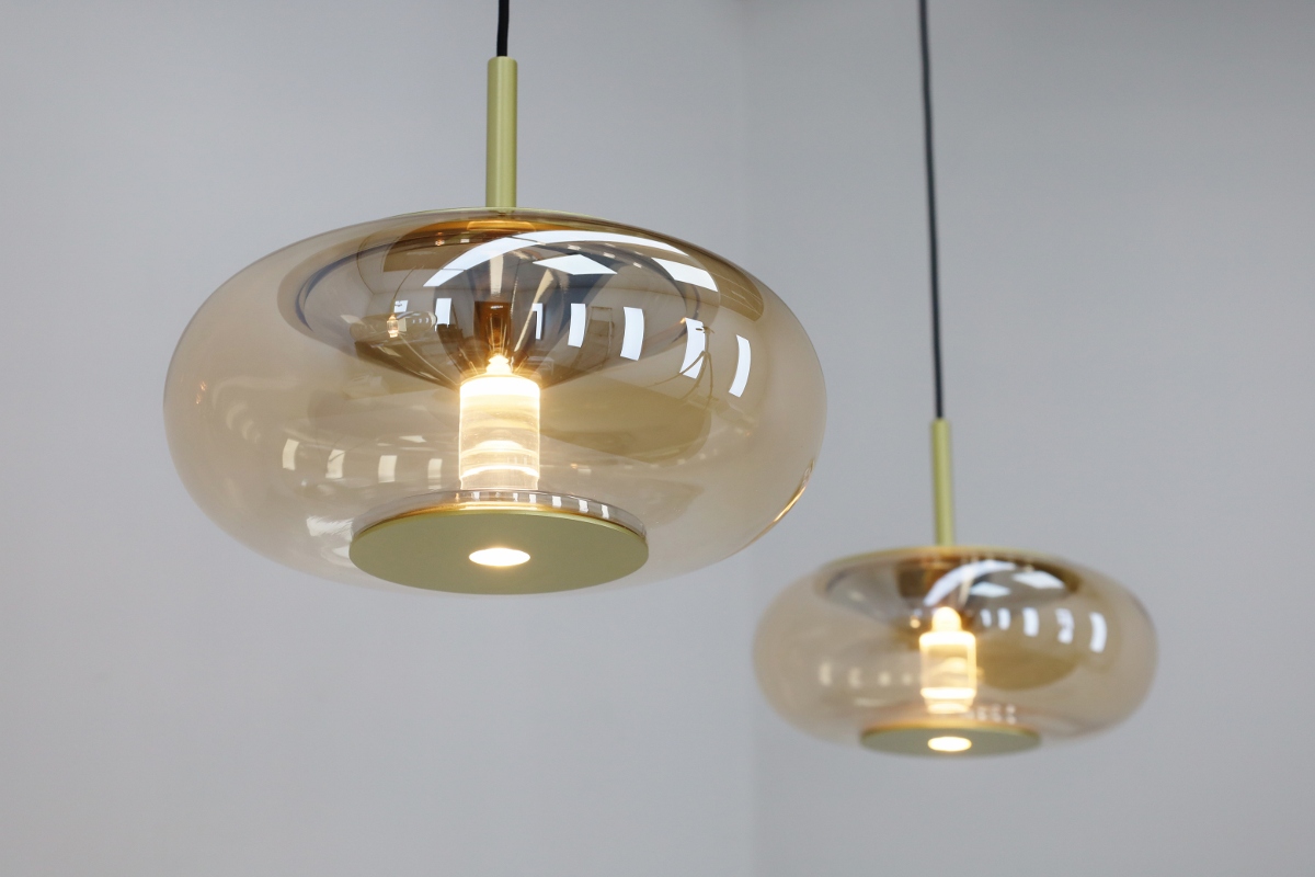 Luxe hanglamp ALVA 3-lichts balk | Goud / Amber