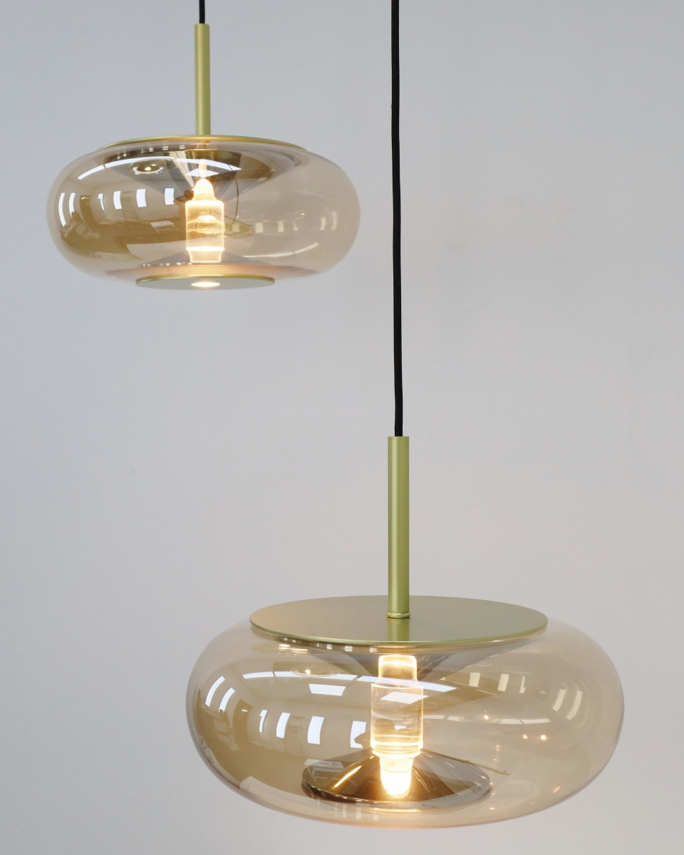Luxe hanglamp ALVA 3-lichts rond | Goud / Amber