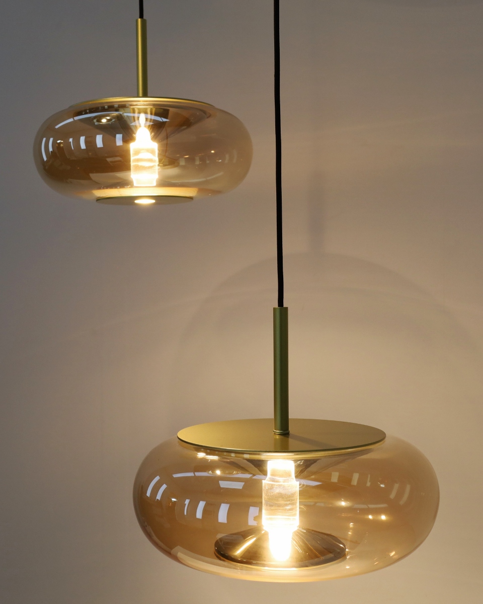 Luxe hanglamp ALVA 3-lichts rond | Goud / Amber