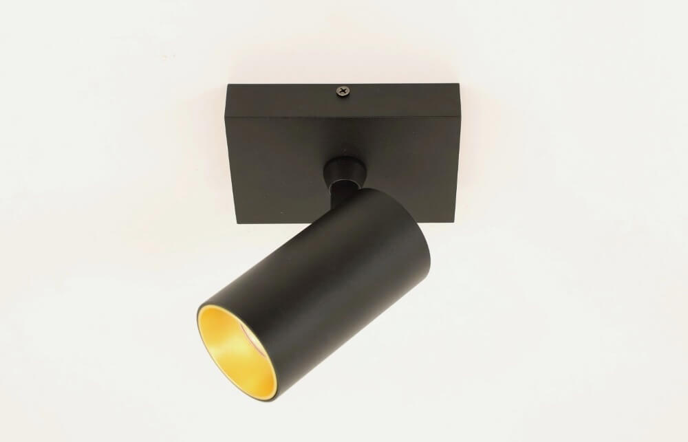Strakke kantelbare 1-lichts opbouwspot TELESCOPE XL | Zwart / Goud