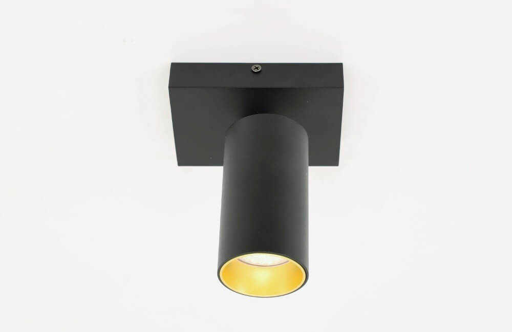 Strakke kantelbare 1-lichts opbouwspot TELESCOPE XL | Zwart / Goud