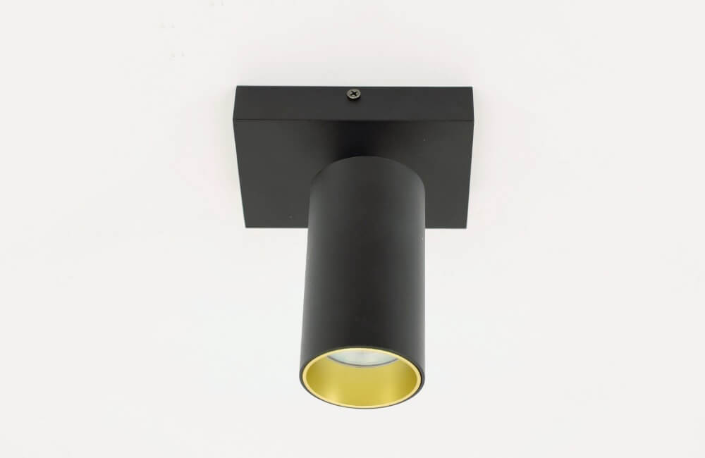 Strakke kantelbare 1-lichts opbouwspot TELESCOPE XL | Zwart / Goud