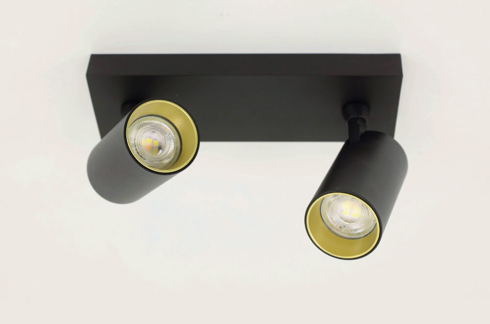 Strakke kantelbare 2-lichts opbouwspot TELESCOPE XL | Zwart / Goud