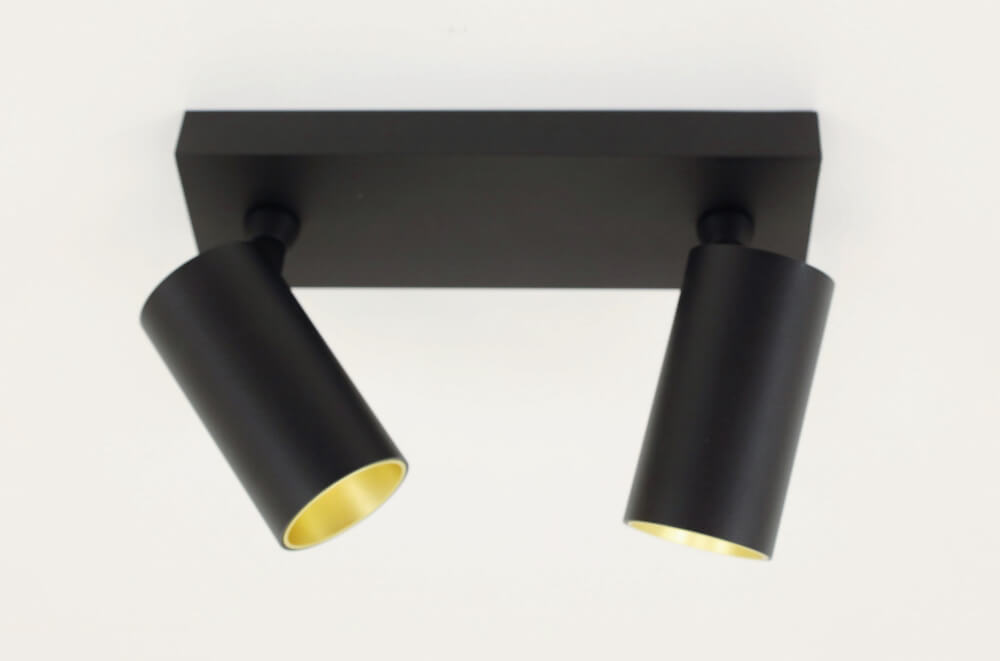 Strakke kantelbare 2-lichts opbouwspot TELESCOPE XL | Zwart / Goud