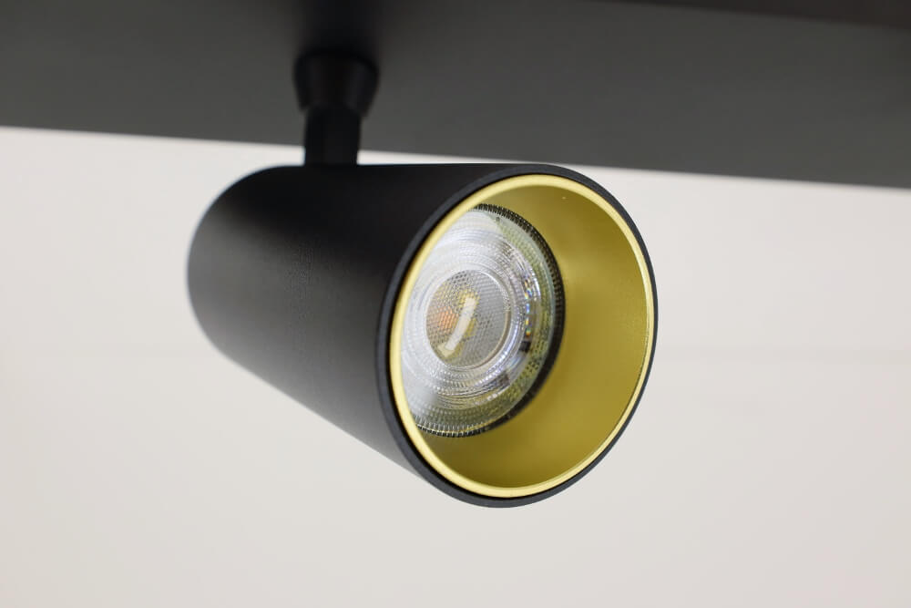 Strakke kantelbare 2-lichts opbouwspot TELESCOPE XL | Zwart / Goud