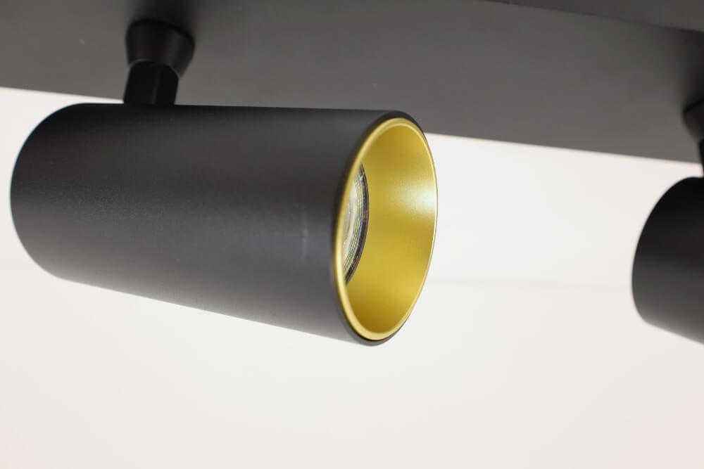 Strakke kantelbare 2-lichts opbouwspot TELESCOPE XL | Zwart / Goud