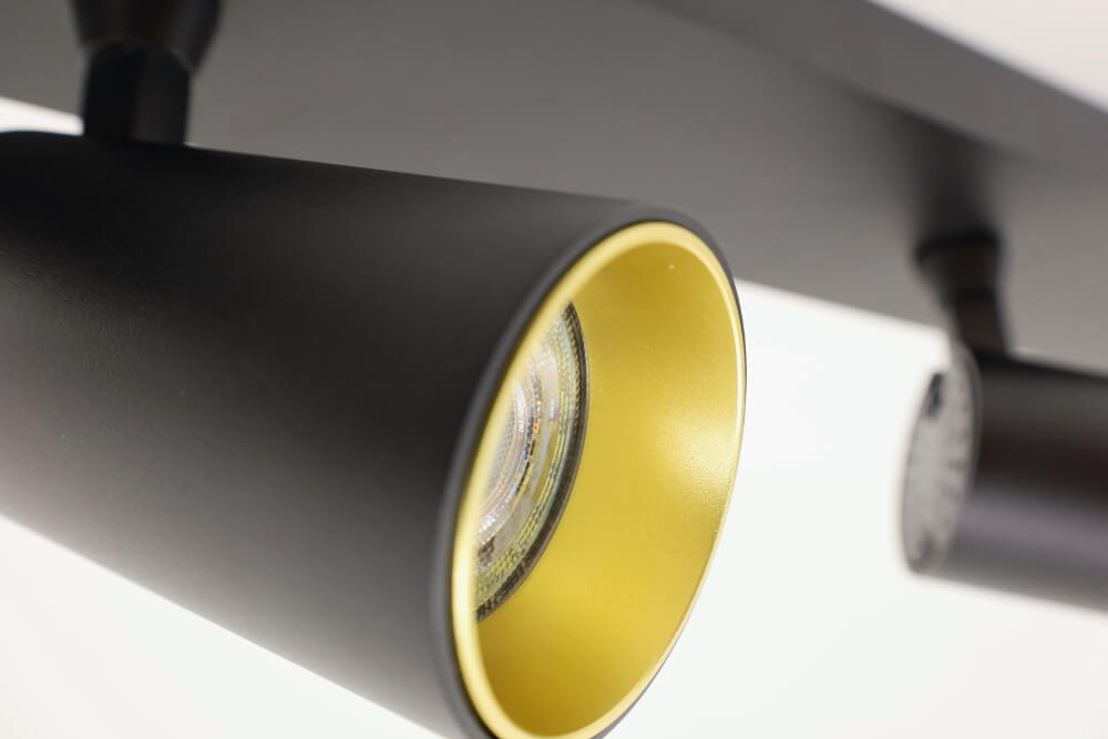 Strakke kantelbare 2-lichts opbouwspot TELESCOPE XL | Zwart / Goud