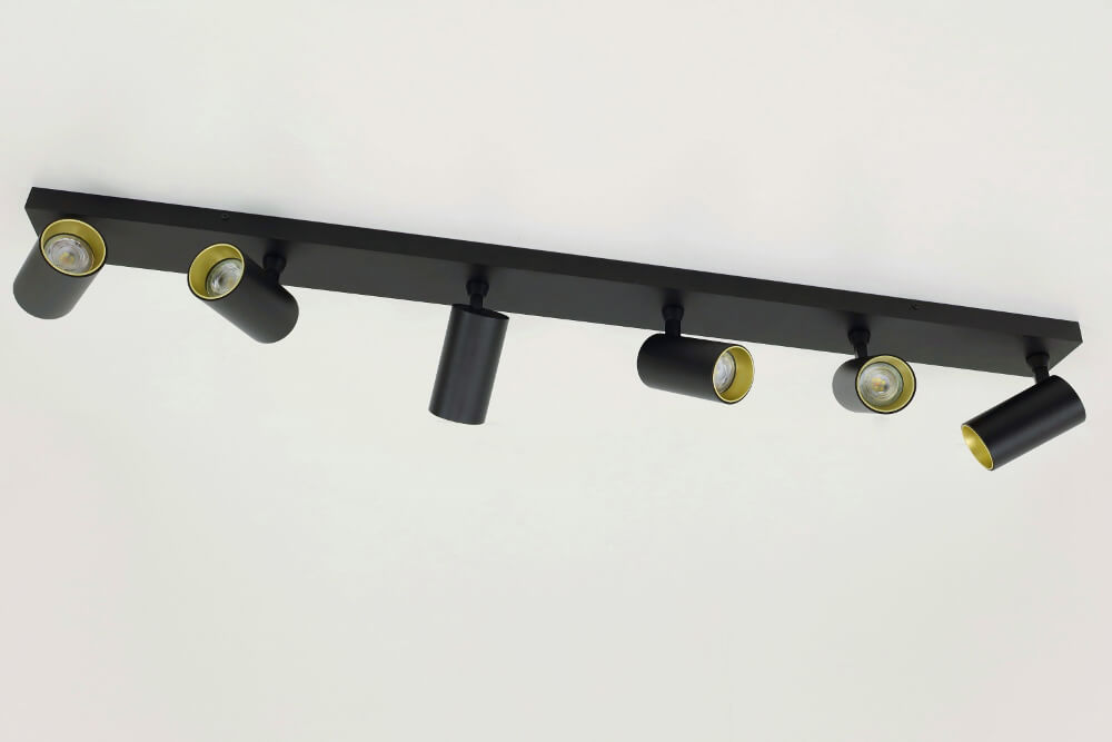 Strakke kantelbare 6-lichts opbouwspot TELESCOPE XL | Zwart / Goud