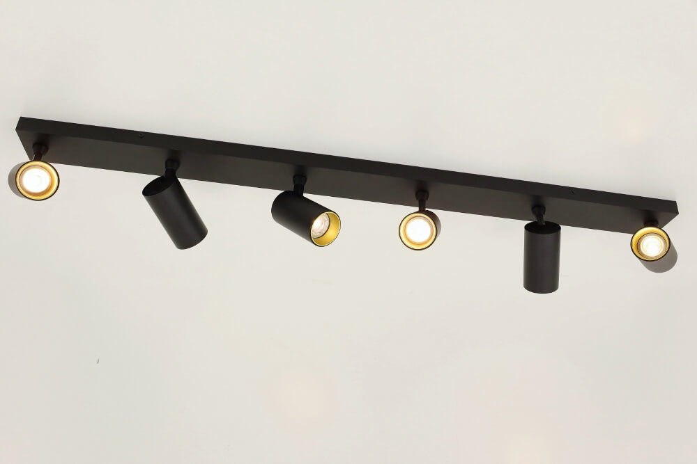 Strakke kantelbare 6-lichts opbouwspot TELESCOPE XL | Zwart / Goud