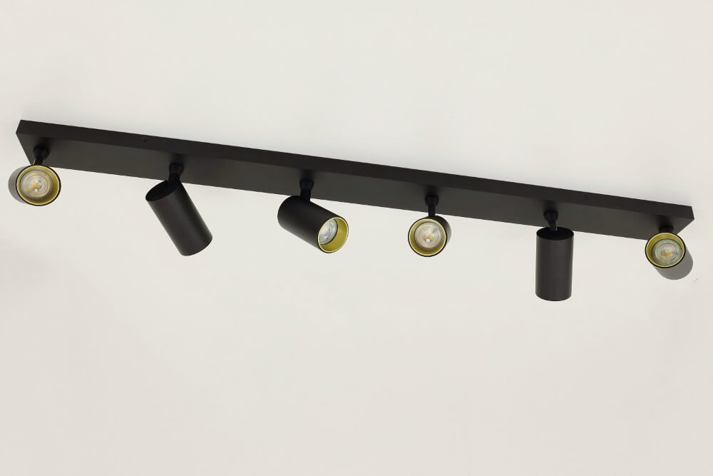 Strakke kantelbare 6-lichts opbouwspot TELESCOPE XL | Zwart / Goud