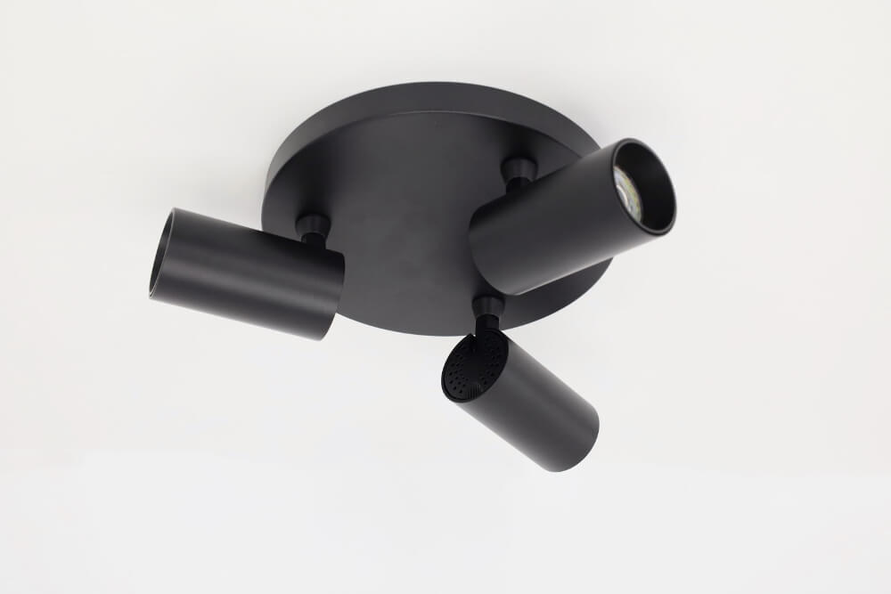 Strakke ronde kantelbare 3-lichts opbouwspot TELESCOPE XL | Zwart