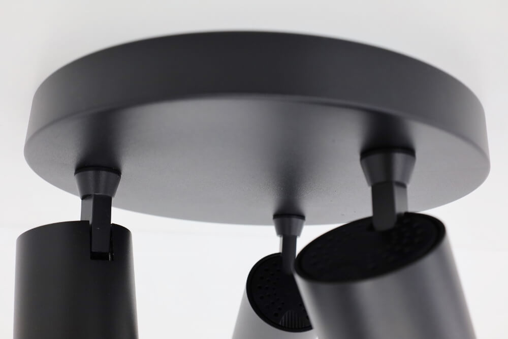 Strakke ronde kantelbare 3-lichts opbouwspot TELESCOPE XL | Zwart