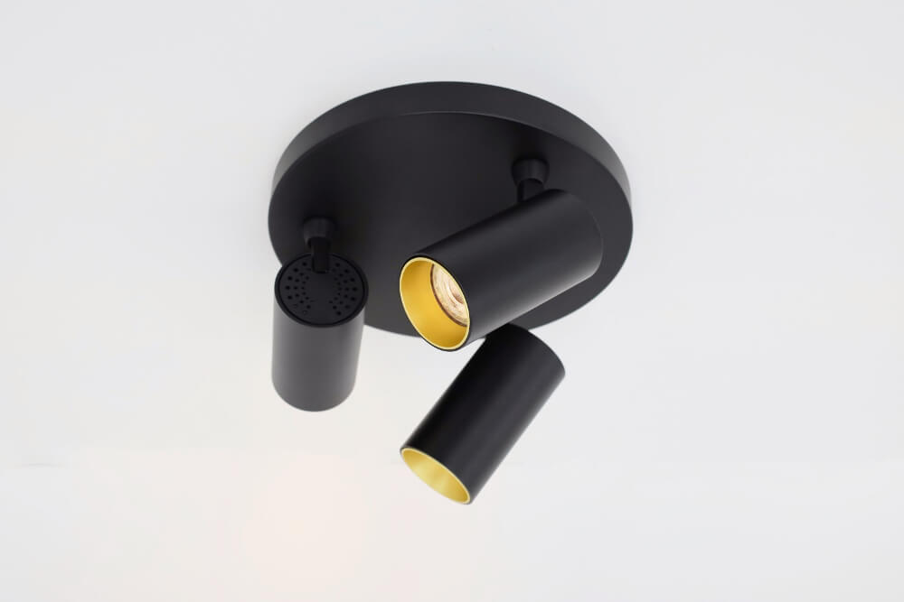 Strakke ronde kantelbare 3-lichts opbouwspot TELESCOPE XL | Zwart / Goud