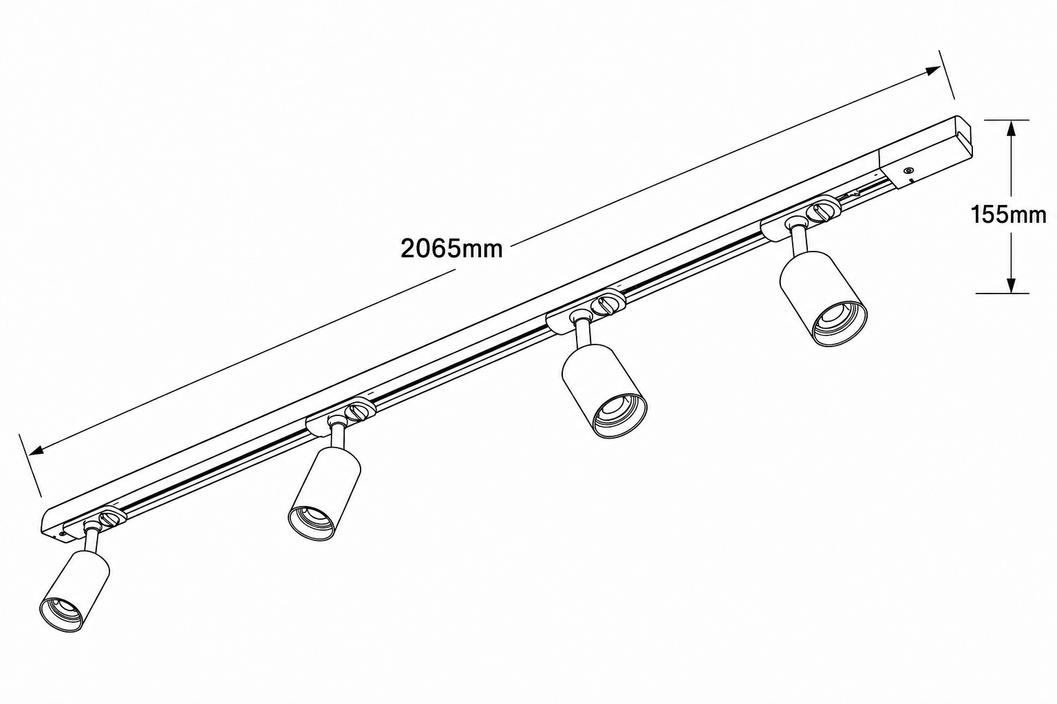 LUNA railset spanningsrail 2 meter + 4 spots CILINDRA | Wit