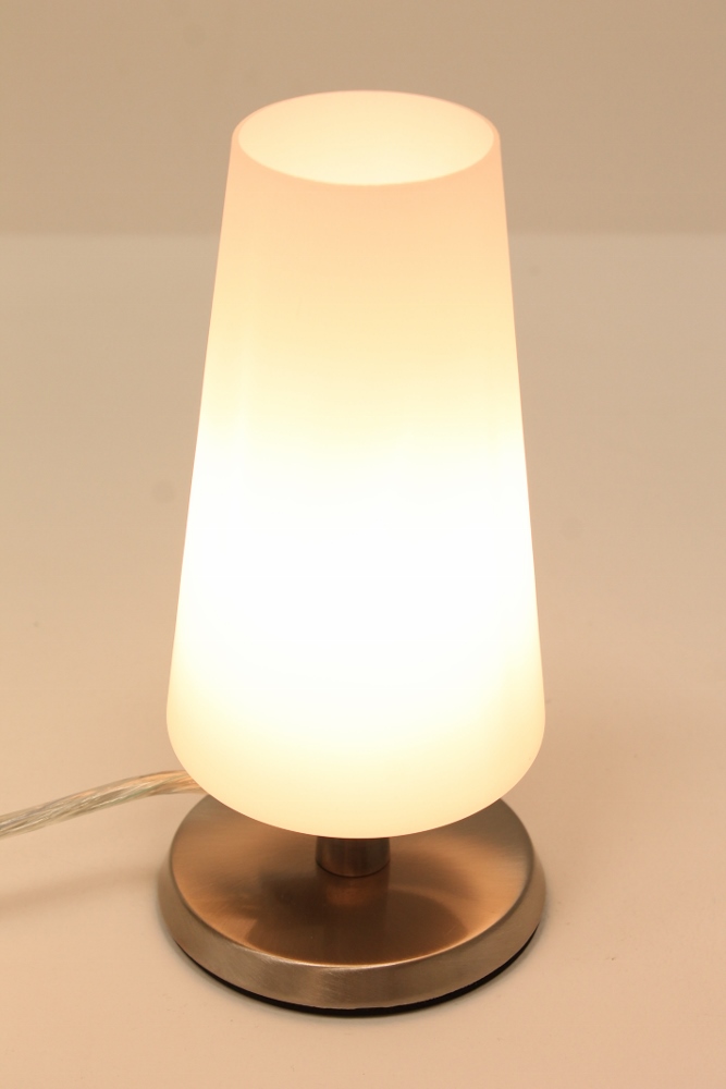 Tafellamp staal met wit glas | Touchdimmer