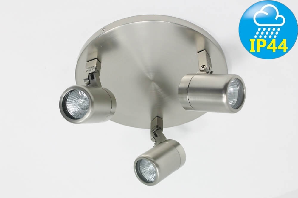 Kantelbare 3-lichts opbouwspot rond DOCCIA IP44 | Staal