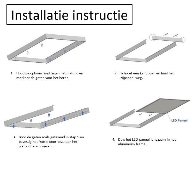 Wit opbouwframe voor LED paneel 60x60 cm