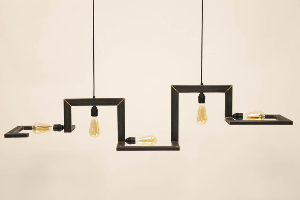 Hanglamp TORTONA zwart staal | met koperen lassen
