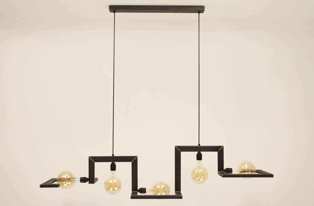 Hanglamp TORTONA zwart staal | met koperen lassen