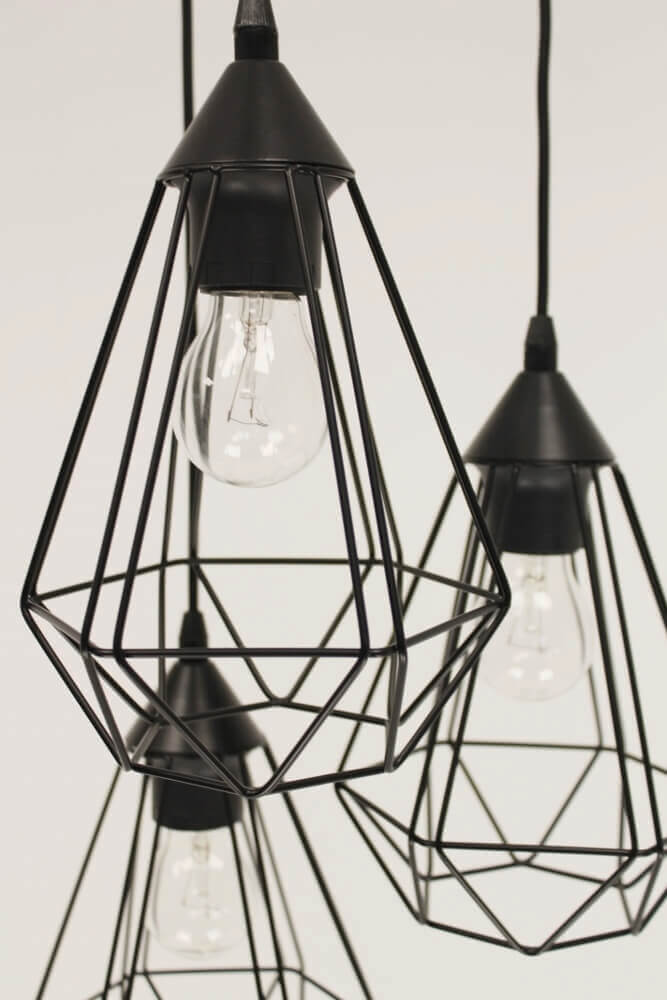 Vintage hanglamp LURDES | zwart 3-lichts
