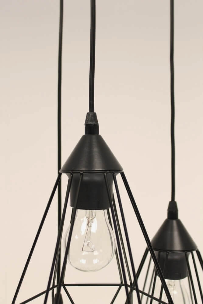 Vintage hanglamp LURDES | zwart 3-lichts