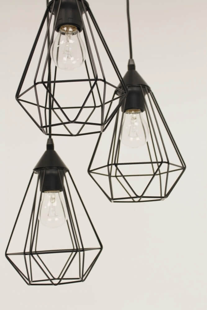 Vintage hanglamp LURDES | zwart 3-lichts