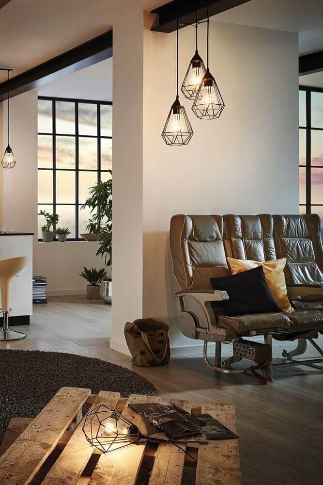 Vintage hanglamp LURDES | zwart 3-lichts