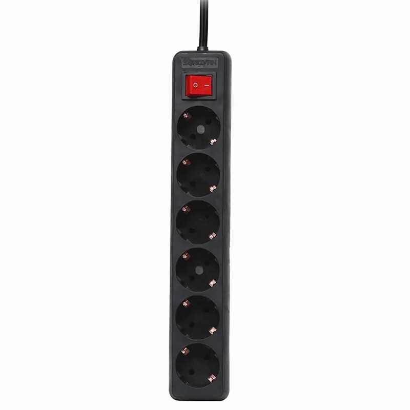 Tafelcontactdoos 6-voudig | 1,5 meter snoer | met kinderbeveiliging en schakelaar | Zwart