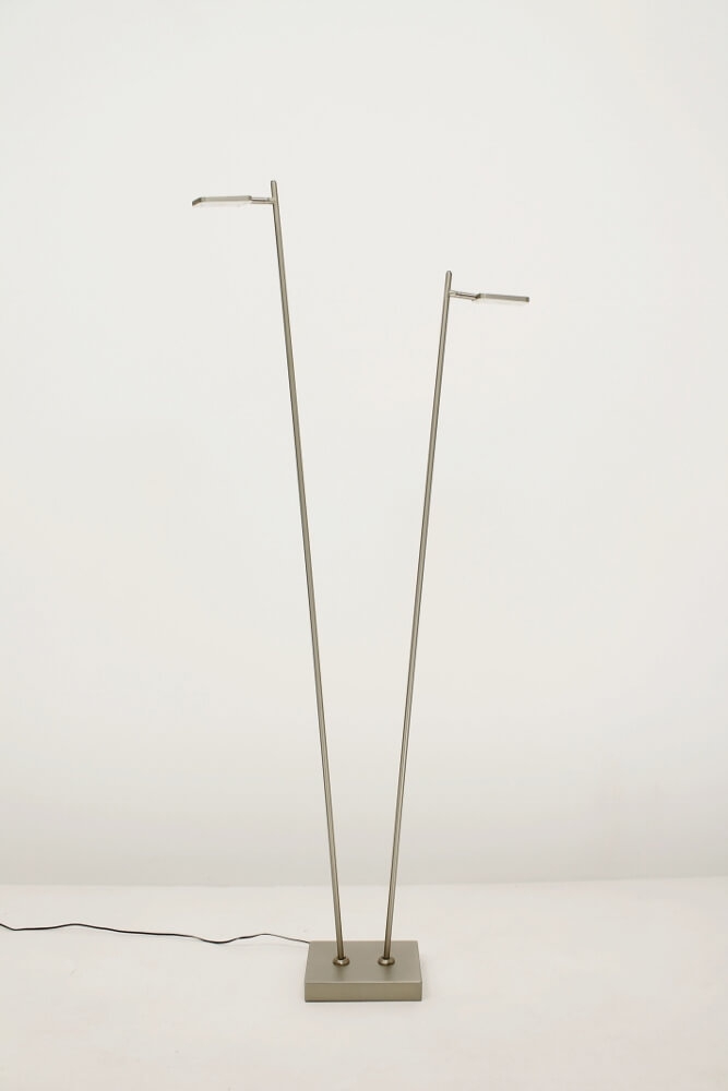 Strakke LED leeslamp PLATE DOUBLE met pulsdimmer | Staal