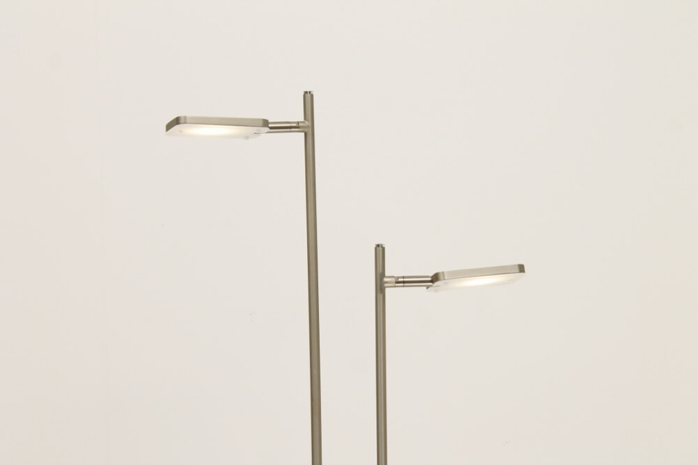 Strakke LED leeslamp PLATE DOUBLE met pulsdimmer | Staal