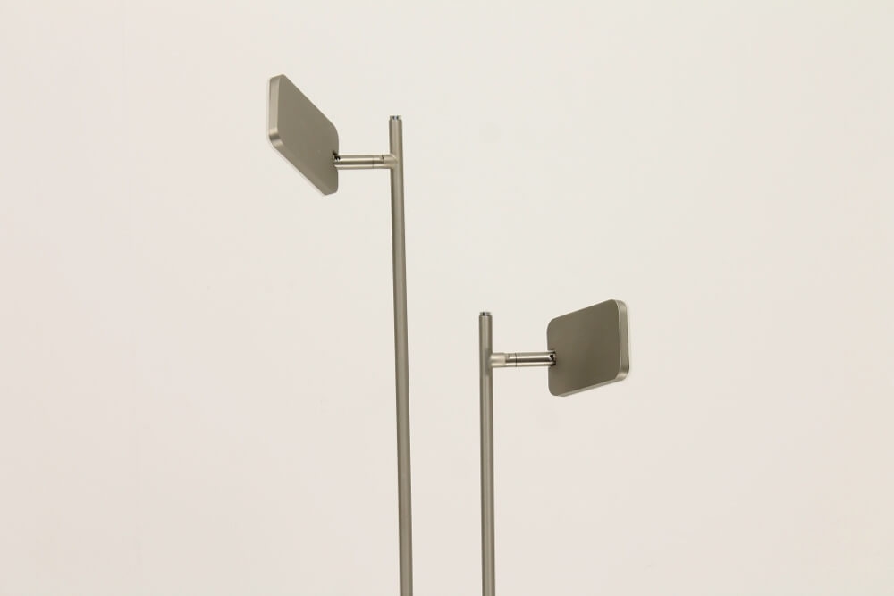 Strakke LED leeslamp PLATE DOUBLE met pulsdimmer | Staal