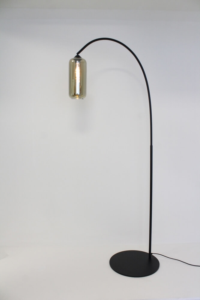 Zwarte booglamp PALATA met smoke fumé glas TINO cilinder Ø 13 cm